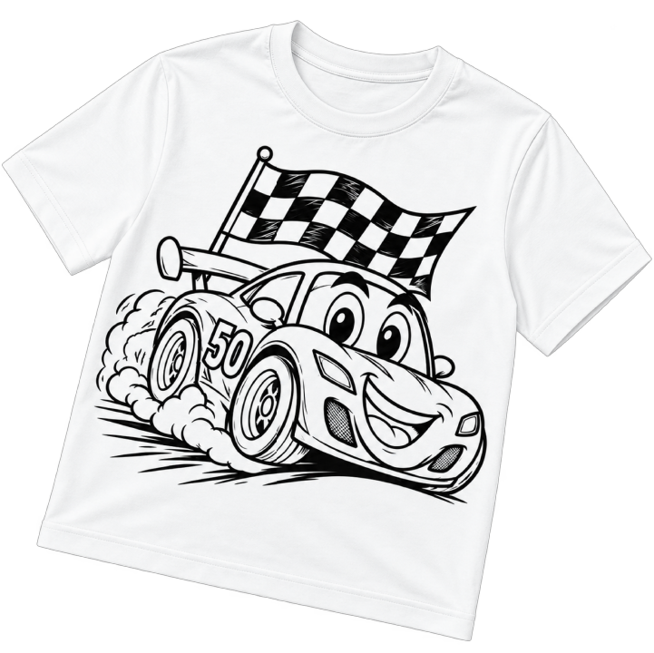 Classic Color-Your-Own T-shirt with a race car design