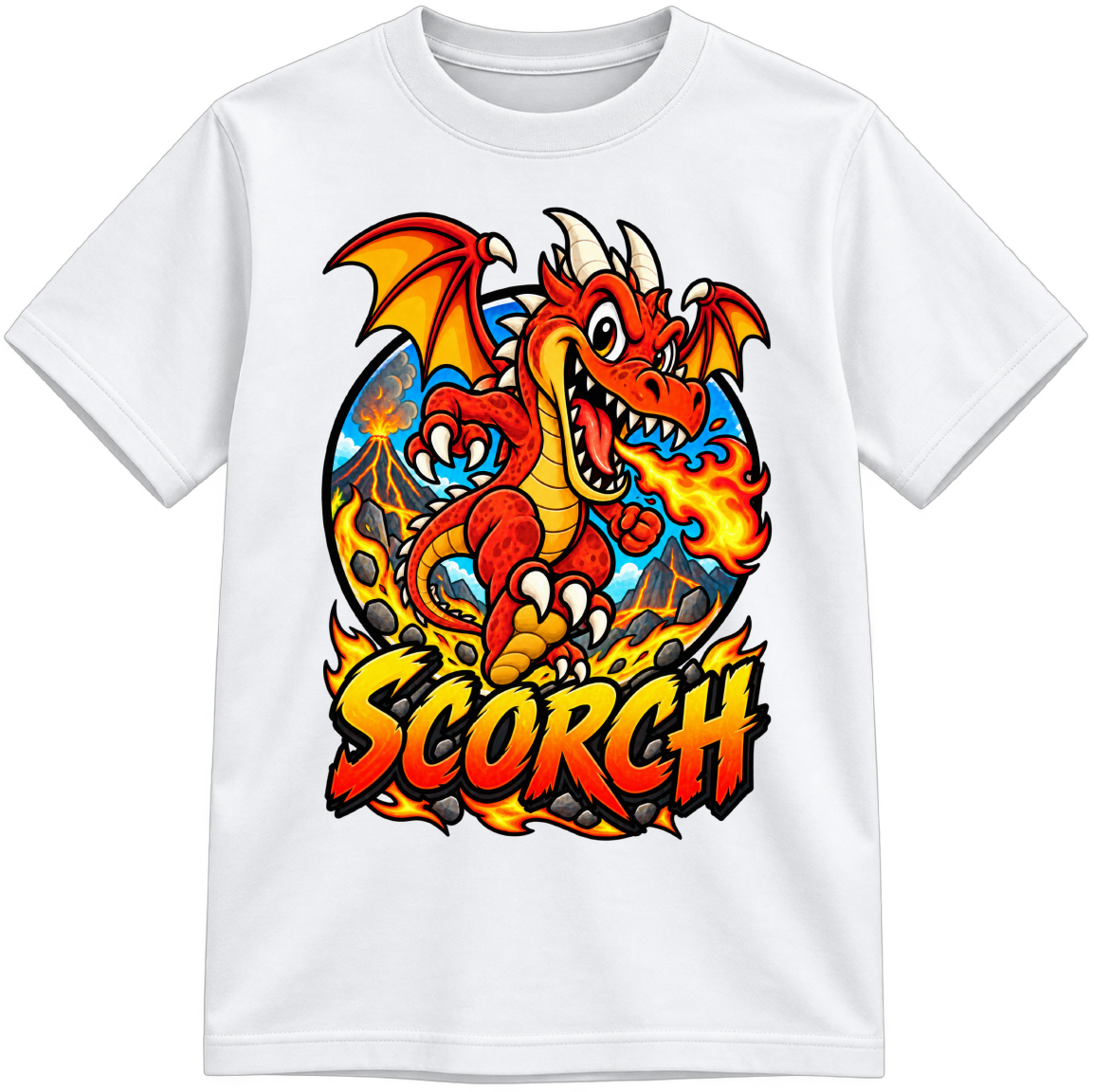 SCORCH THE DRAGON color-your-own T-shirt — color version